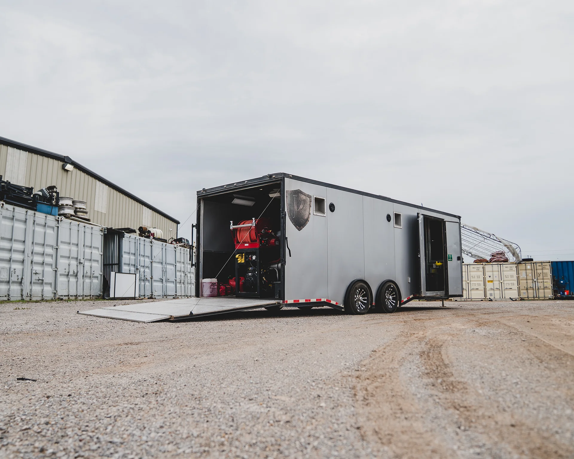 Knight Fire mobile trailer equipped to support custom fire suppression systems installation and service operations.